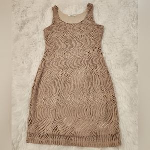 Poetry Beige Open Work Overlay Scoopneck Tank Dress